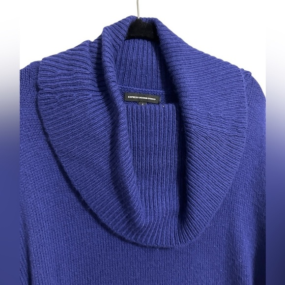 Express Angora Blend Blue Cowl Turtleneck Dolan Sleeve Sweater Small Oversized - Picture 4 of 8